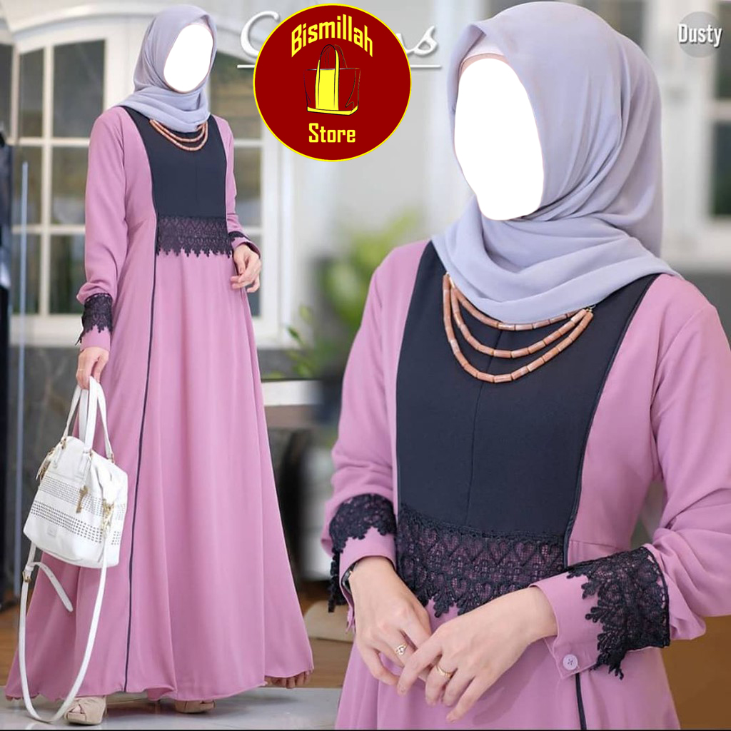 Maxi Dress Muslimah Bahan Moscrepe Mix Renda I QA996 I