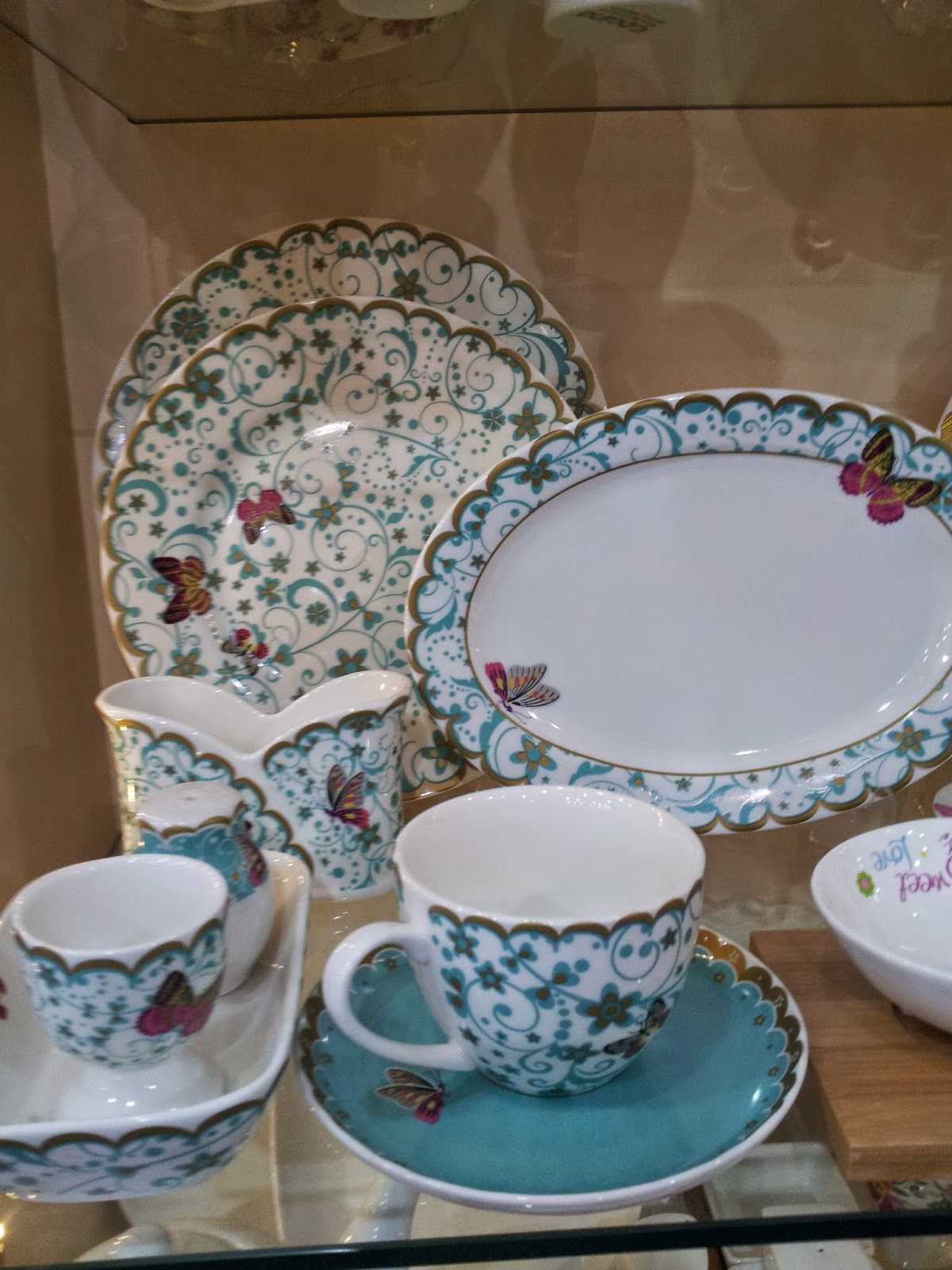 kelebekli yeşil kahvaltı takımı