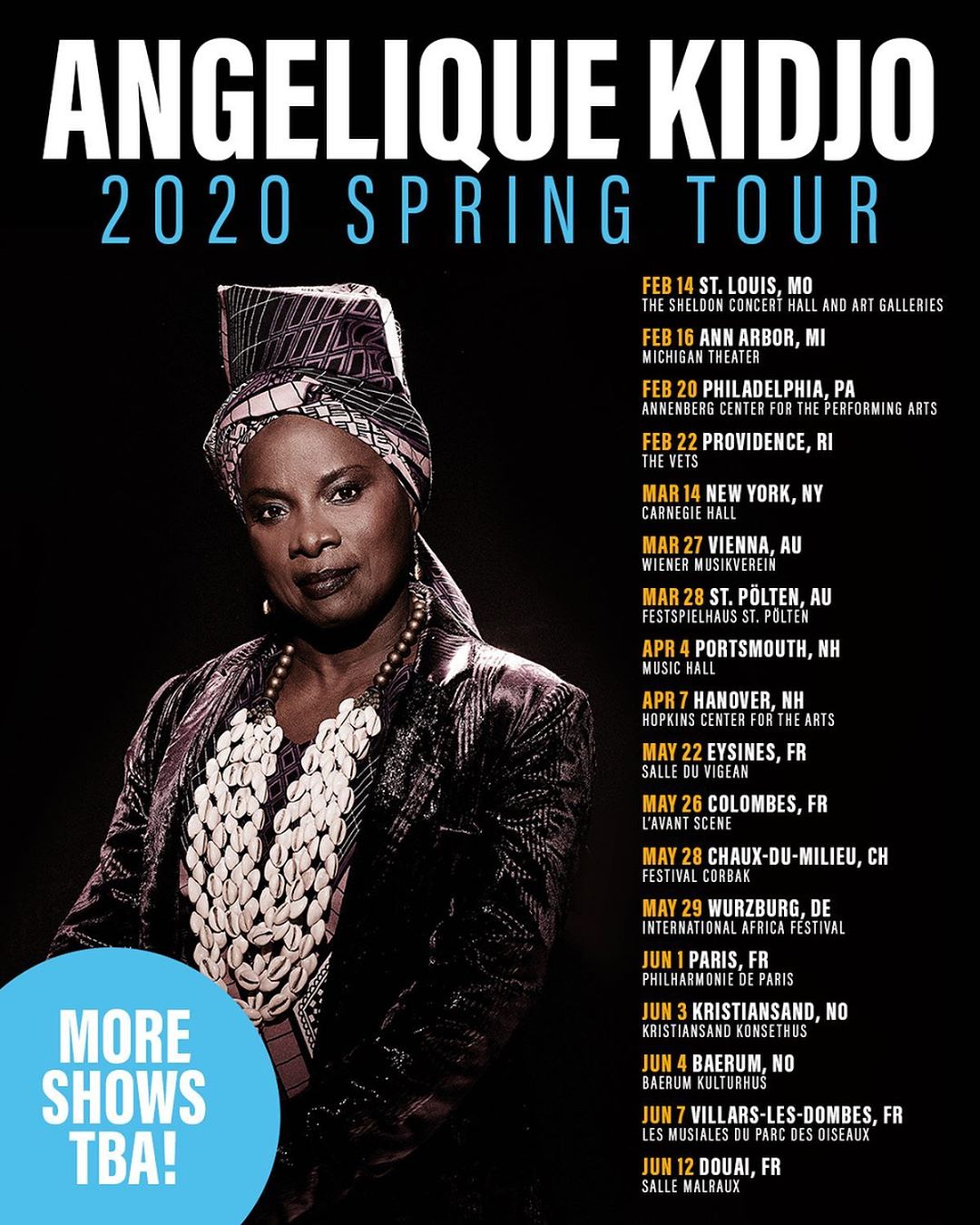 Angélique Kidjo 2020 Spring Tour Dates ANNOUNCED!!! Plus concert at