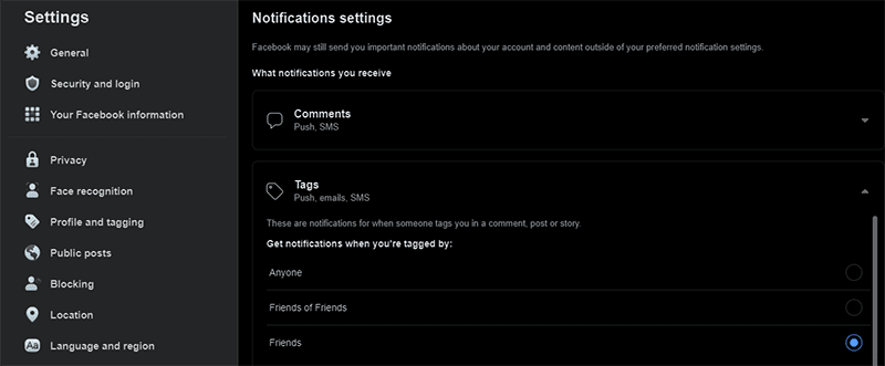 Facebook allows user to adjust their security settings based on their preference