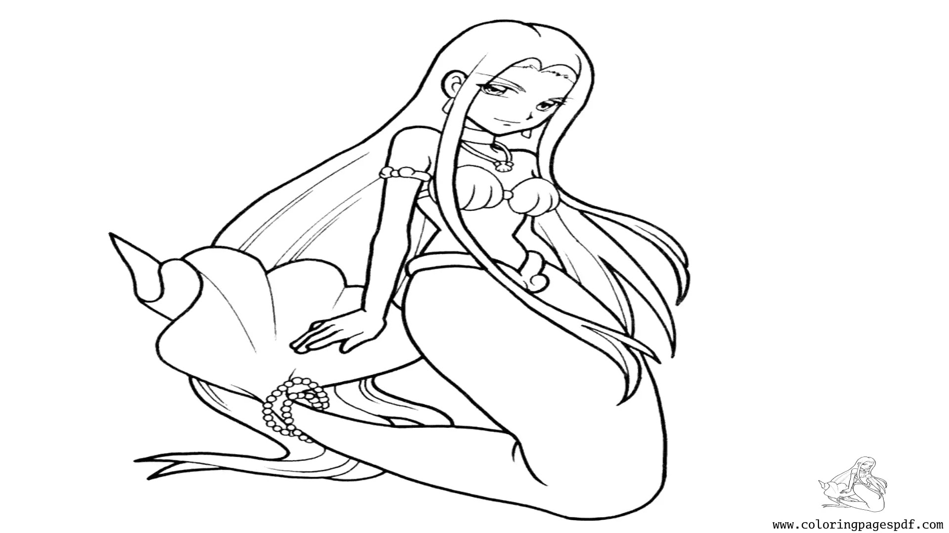 Coloring Page Of An Anime Mermaid