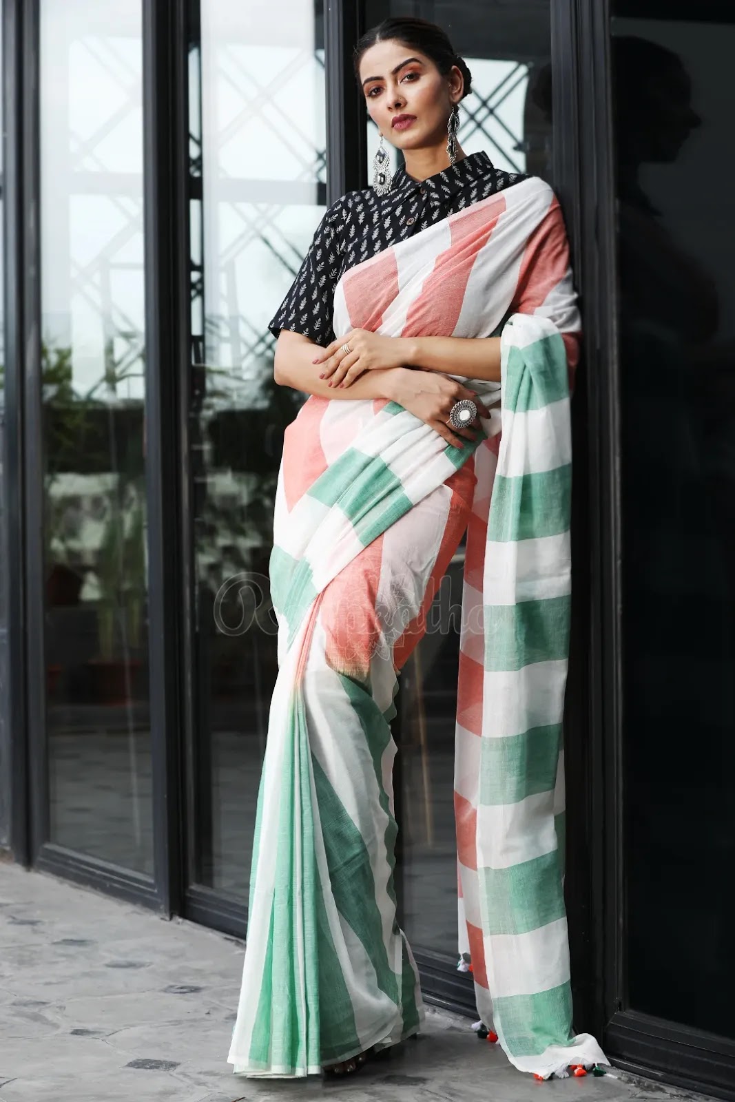 Buy online Green Cotton Printed Saree With Blouse from ethnic wear for  Women by Sangam Prints for ₹1149 at 60% off | 2024 Limeroad.com