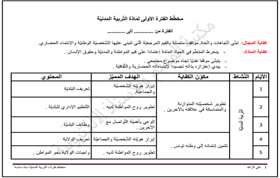 مخطط تربية مدنية سنة سادسة