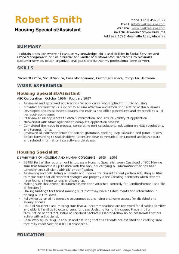 Sample Cover Letter For Housing Specialist Position Sample Letter