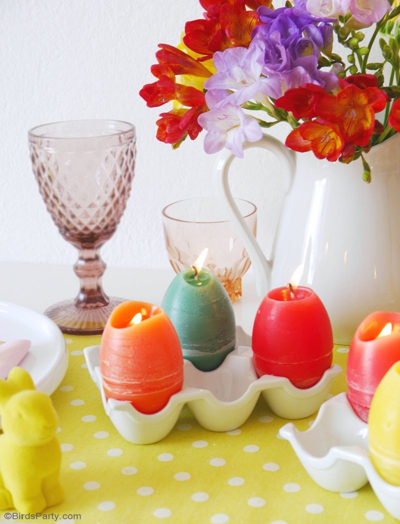 DIY Bougies Oeuf de Pâques - un projet artisanat facile pour décorer vos table en fête et la maison, ou pour offrir en tant que cadeaux fait-main! by BIrdsParty.fr @birdsparty #diy #bougies #paques #oeufpaques #bougiesdiy