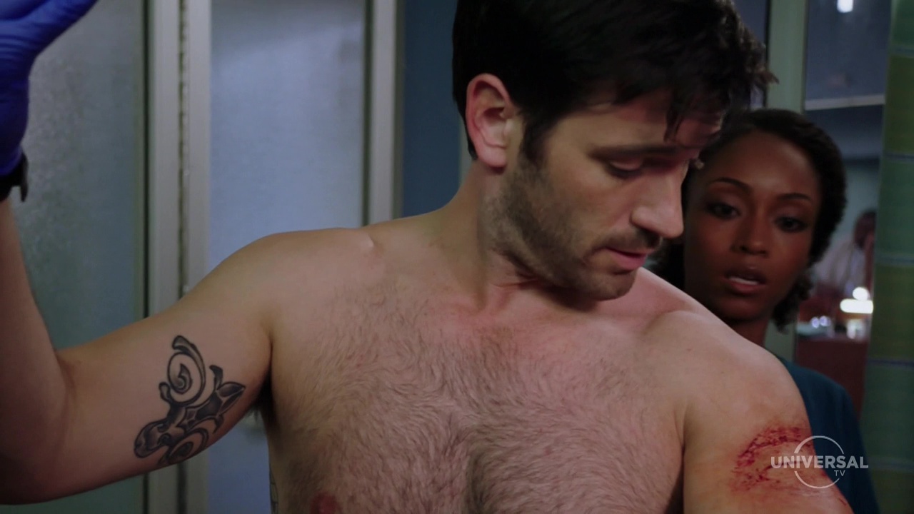 Colin Donnell shirtless in Chicago Med 1-01 "Derailed" .