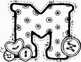desenho de alfabeto de tecido e botoes para pintar letra M
