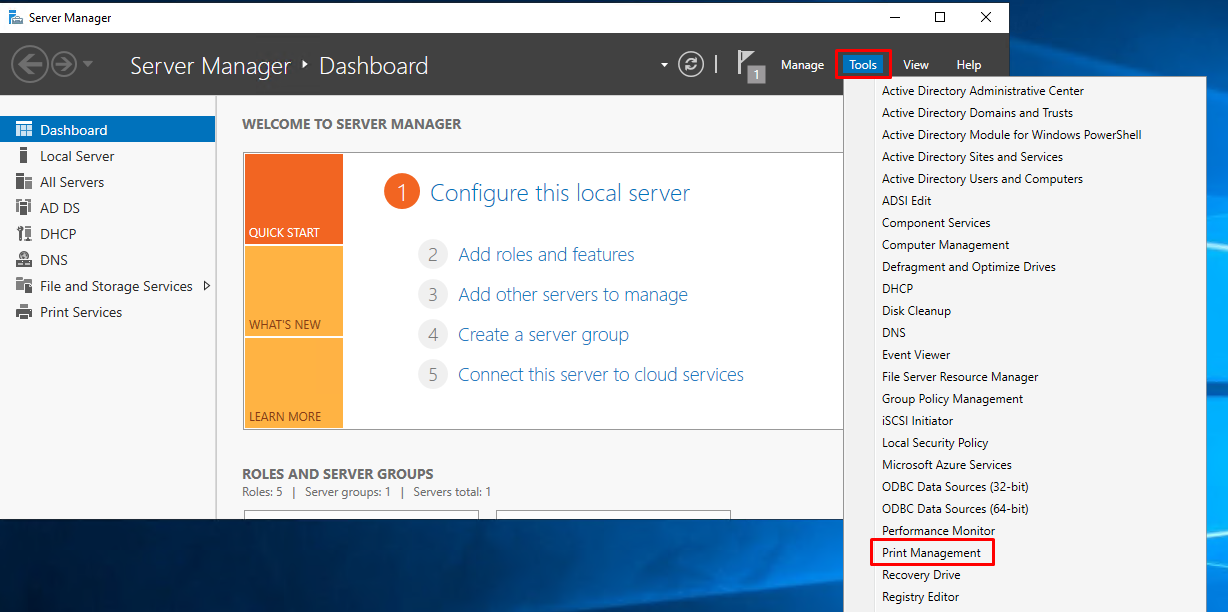 windows server 2019 print server