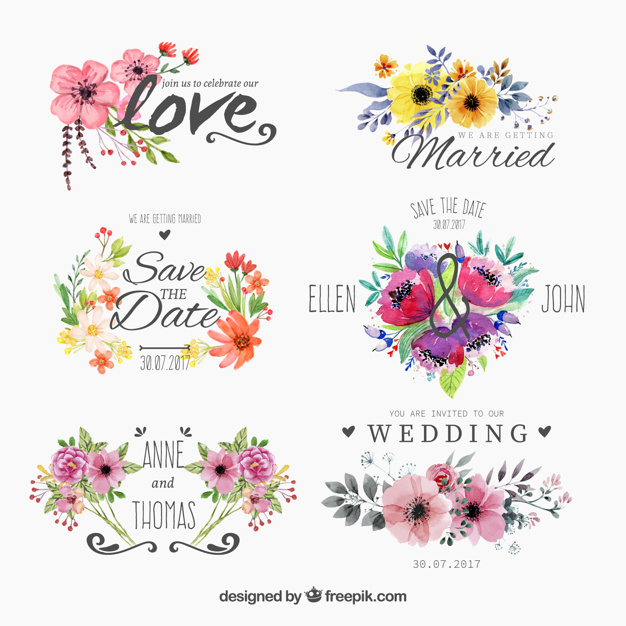 Set of watercolor floweryfor wedding Free Vector