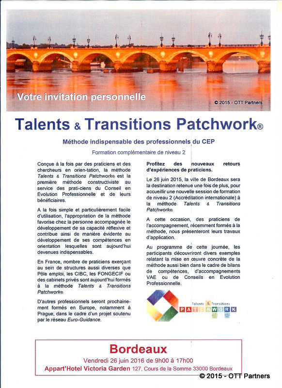 La méthode constructiviste Talents & Transitions Patchwork en séminaire à Bordeaux