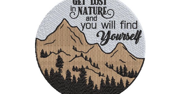 Download Free Mountains Trees And A Wise Quote Embroidery Design PSD Mockup Template