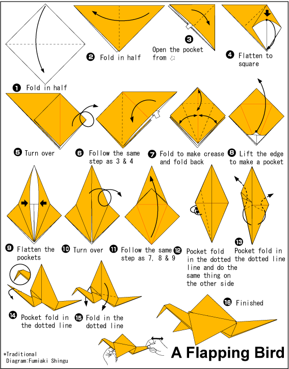 Flapping Bird Easy Origami instructions For Kids