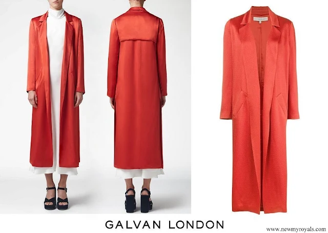 Princess Eugenie wore Galvan London Sun Textured Crepe Coat in Red