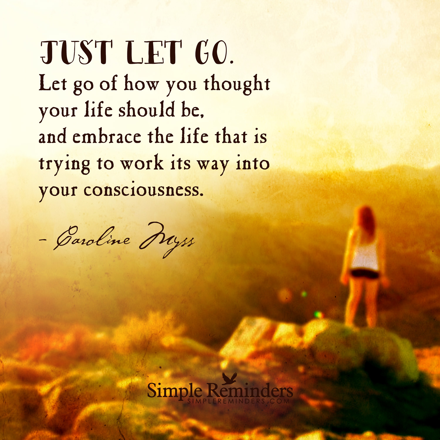What life should be. How to Let go. Just Let go". Embrace all that is you. Let it go just Let it be.