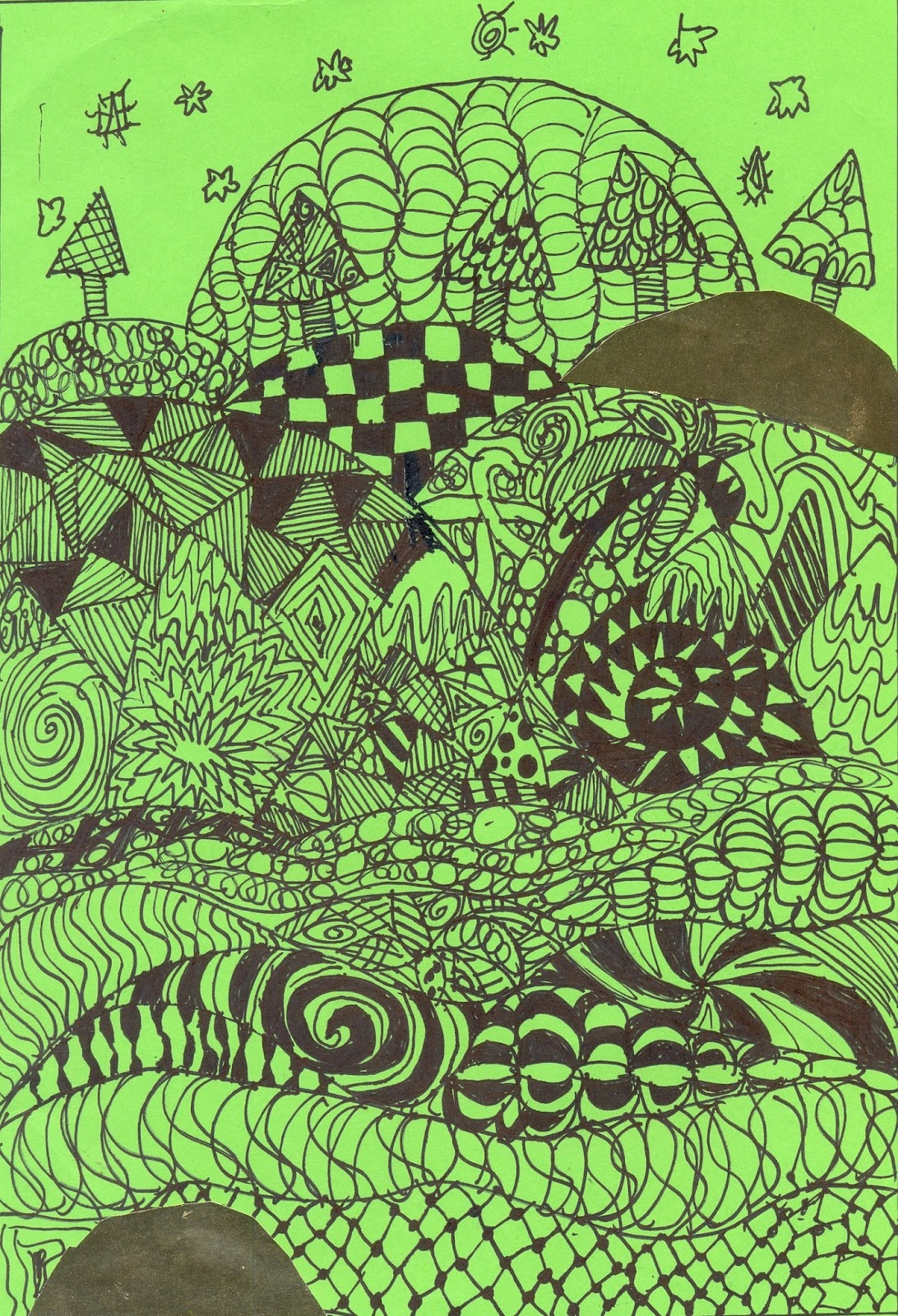 in the art room: Zentangle Landscapes with Gold