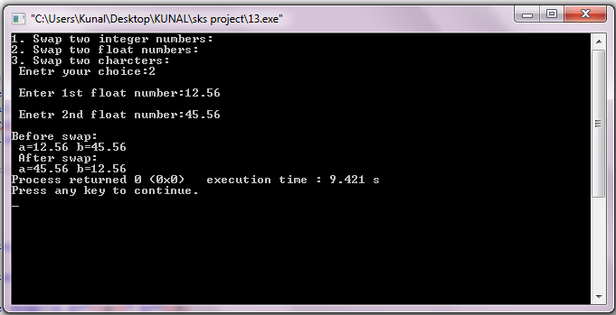 C++ program to swap two variable using template function