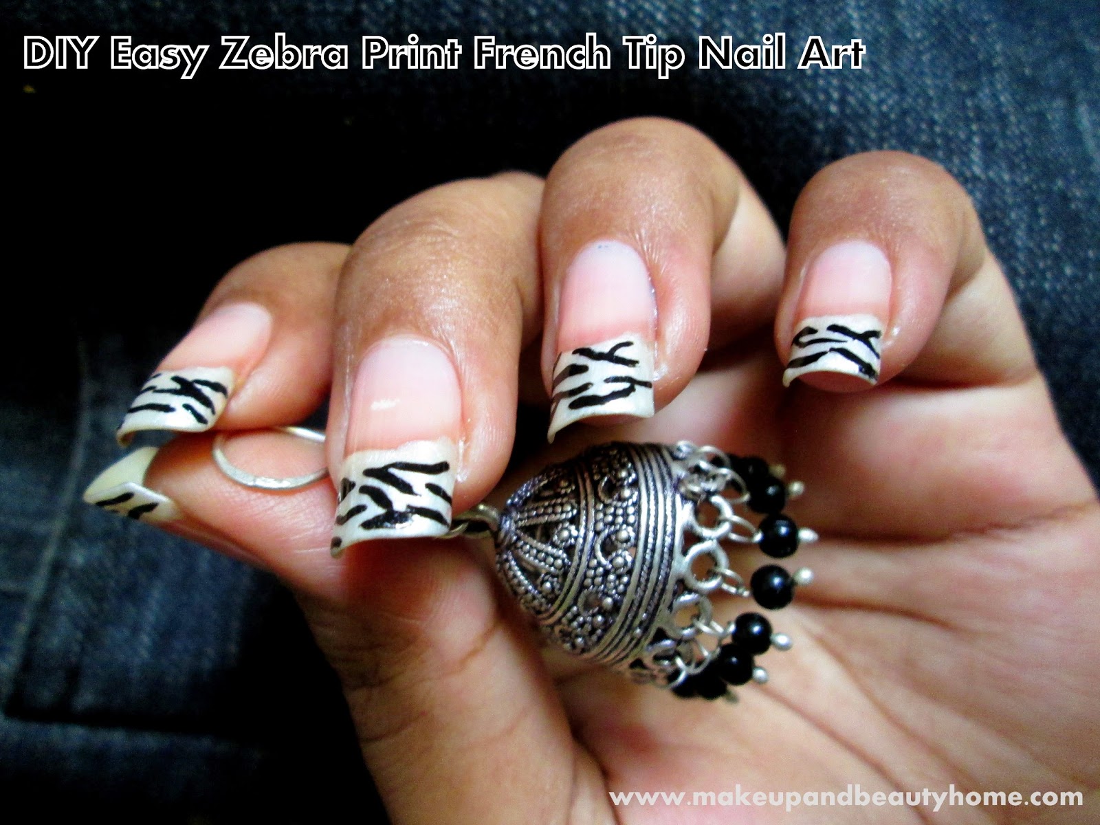 DIY Easy Zebra Print French Tip Nail Art Tutorial