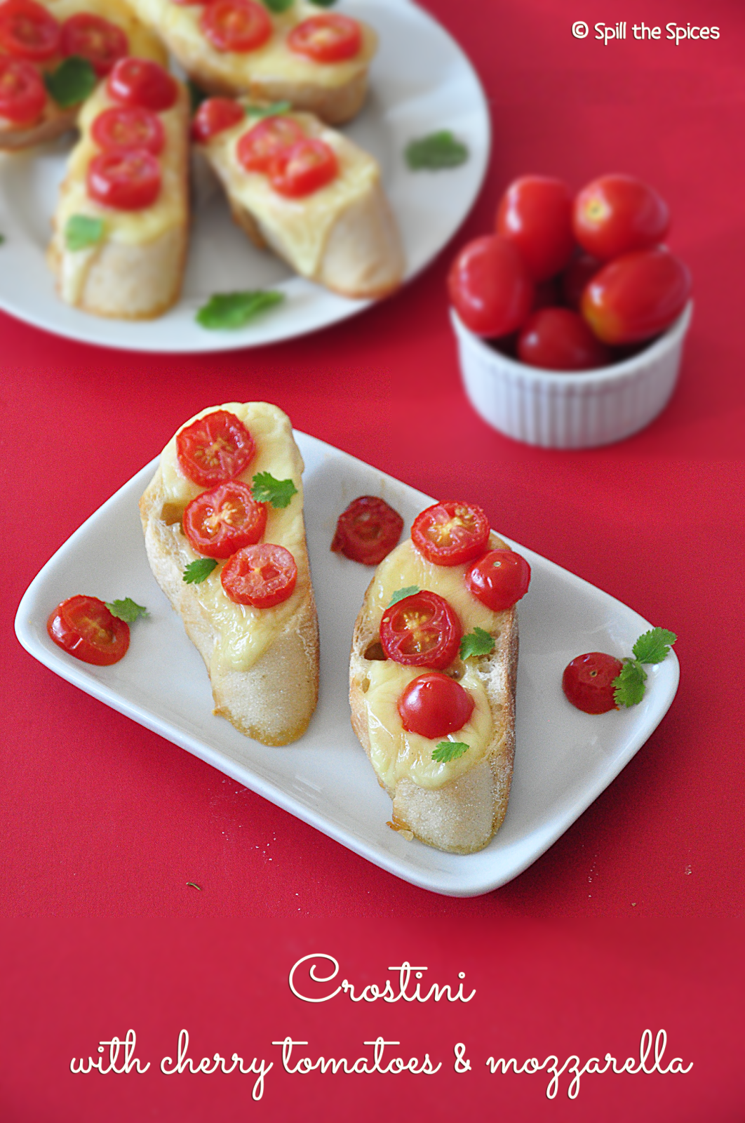 Crostini with Cherry Tomatoes and Mozzarella | Spill the Spices