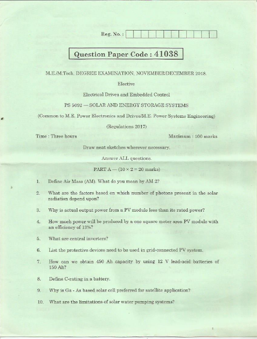 Anna UniversityPS 5092Solar And Energy Storage Systems November