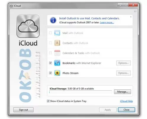Install and configure iCloud Control Panel for Windows