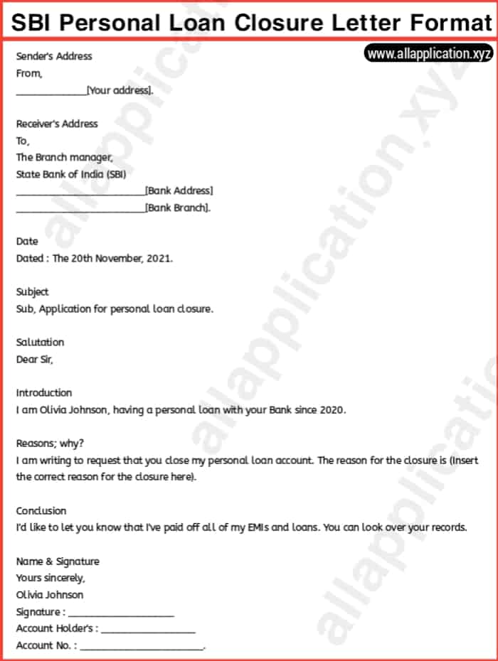 SBI Personal Loan Closure Letter Format [2021].
