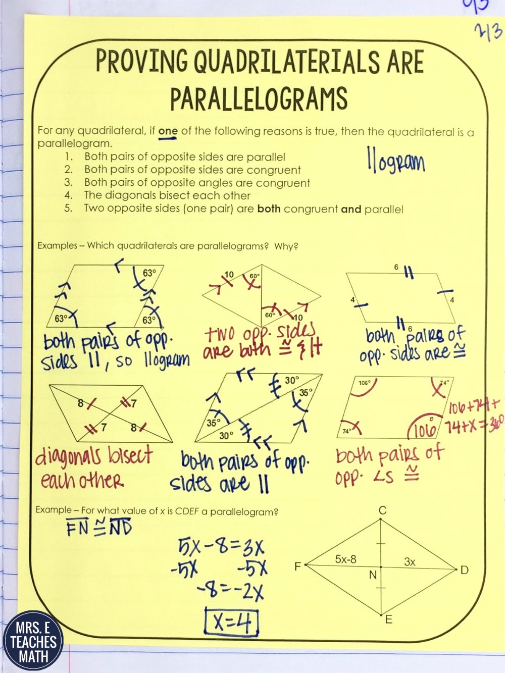 Quadrilaterals INB Pages - Part 22  Mrs. E Teaches Math Throughout Properties Of Parallelograms Worksheet