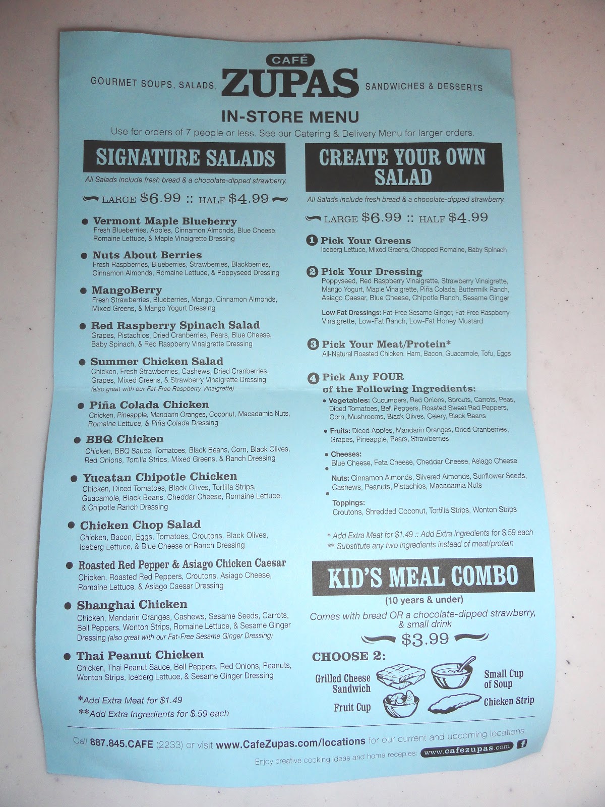 Check out the menu for cafe zupas.the menu includes and menu. 