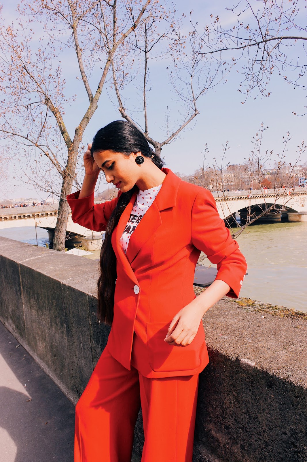 zara red trouser suit