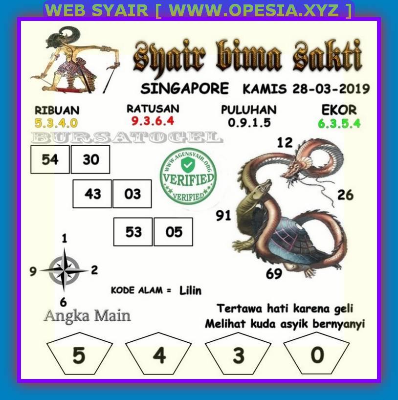 Kode Syair Toto sgp Kamis 28 Maret 2019 GOsyair SEDIA