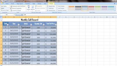 Excel insert table format