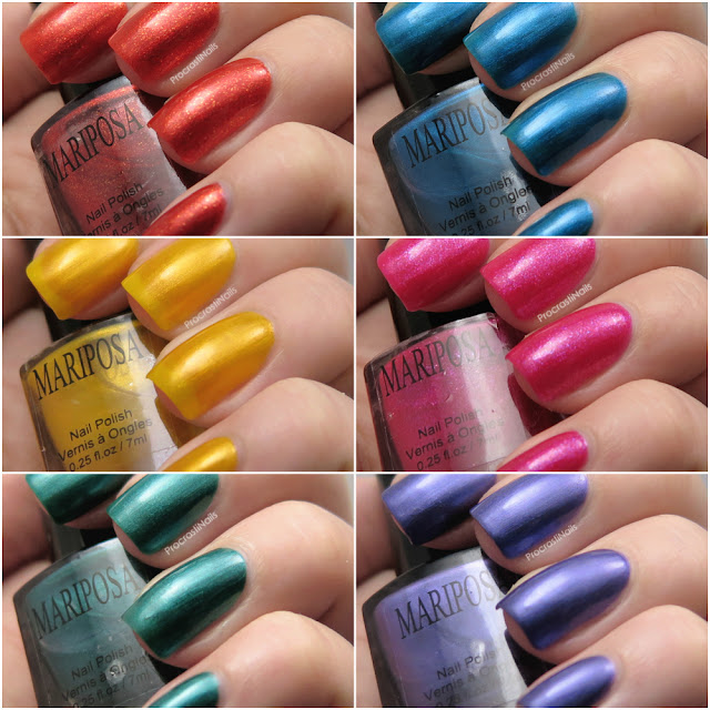 Swatches of Dollarama Mariposa Shimmer Nail Polishes