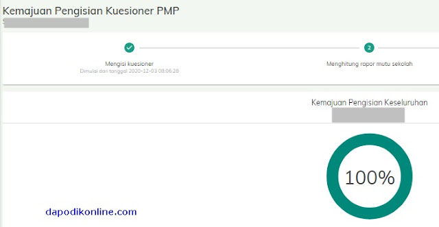 Contoh Progres Kemajuan Keseluruhan Pengisian Kuesioner PMP 100%