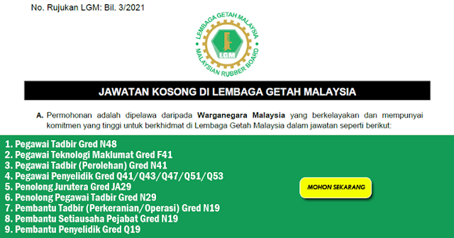 lembaga getah malaysia jawatan kosong