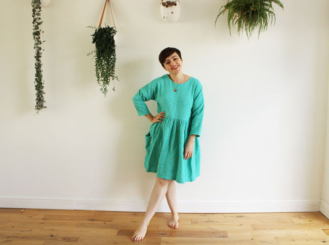 Green double gauze Stevie smock with sleeves