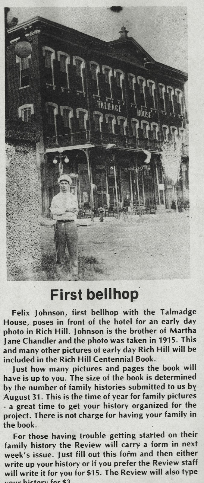 Rich Hill Missouri History Talmadge House Bellhop