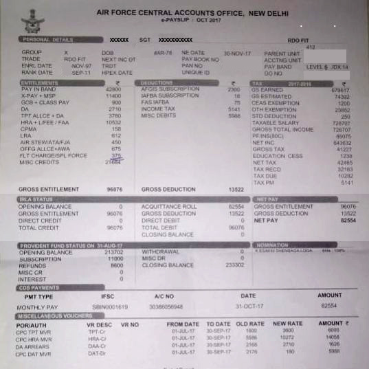 PAY SLIP OF X GP SGT FOR THE MONTH OF OCT 2017