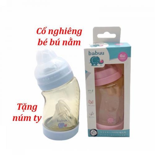 Bình sữa cổ nghiêng Babuu 180ml tặng 1 núm ti ( mẫu mới)