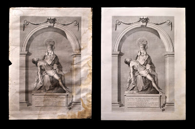 Restauración de grabado de la Cirgen de los Dolores del Mercado. Antes y después. Alejandro Grande