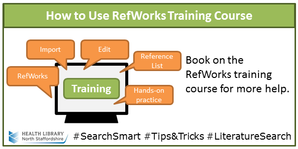 Image listing the features of the RefWorks training - Reference list, import, edit, hands-on practice