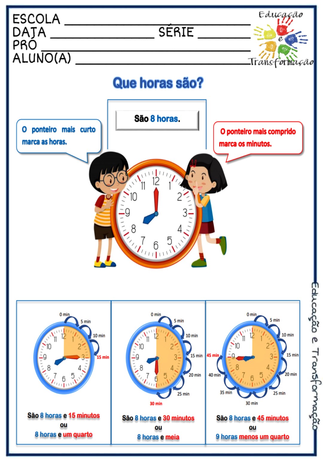 Horas Atividade de matemática para trabalhar as horas... Atividades para Jardim
