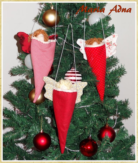 Decoração para árvore de natal, Cones com anjos de natal,  Decoração natalina, Decoração de natal, Maria Adna Ateliê, Patchwork bolsas e afins