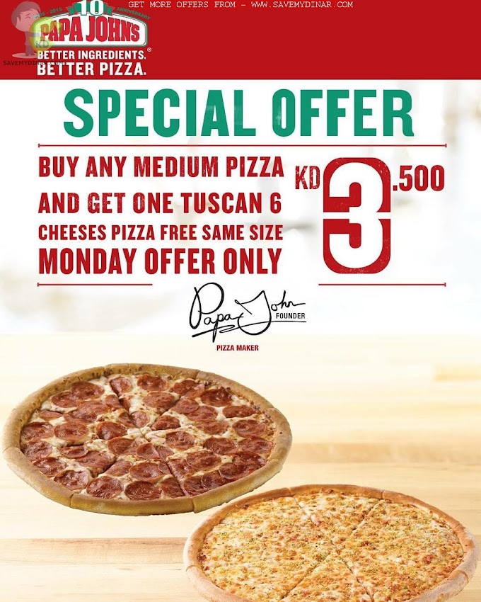 Papa Johns Pizza Kuwait - Monday Offer