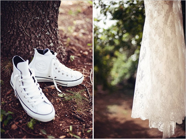 white converse under wedding dress