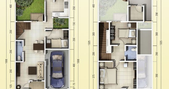 Lingkar Warna 2 Denah Rumah Minimalis Ukuran 7x18 Meter 3 Kamar