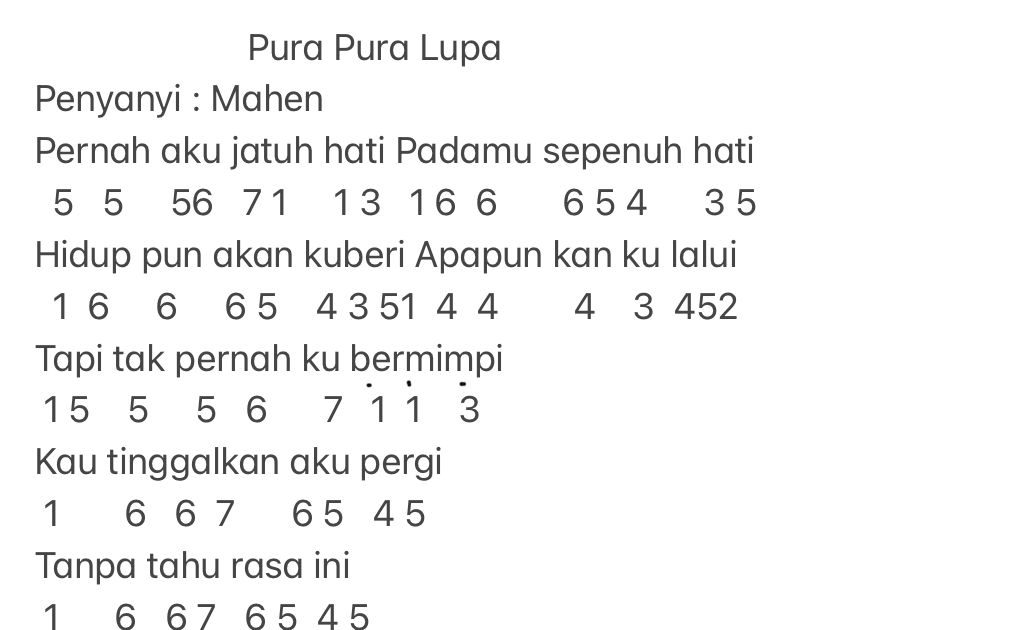 Not Angka Pianika Lagu Pura Pura Lupa Mahen vevnews Not Angka Pianika Lagu Pura Pura Lupa Mahen vevnews