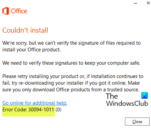 Код ошибки Microsoft Office 30094-1011
