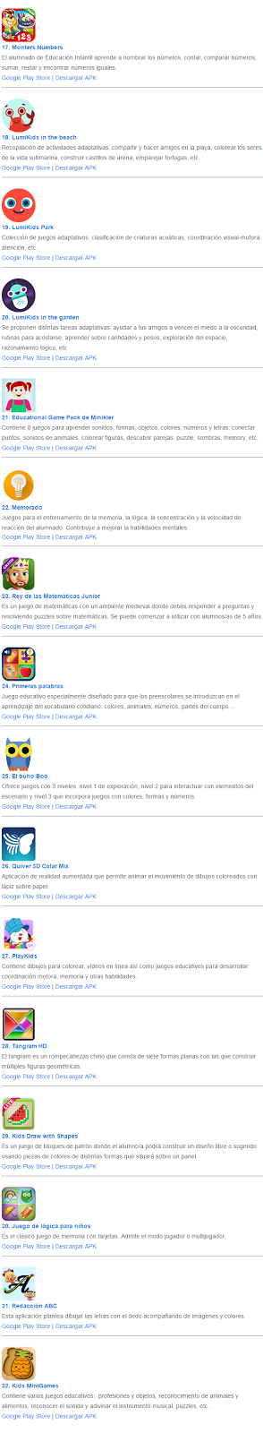 Las restantes apps para educación infantil