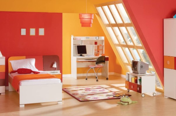 orange two colour combination for bedroom walls