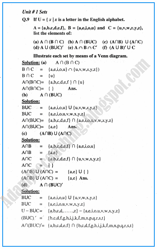 Adamjee coaching sets question answers mathematics notes for class