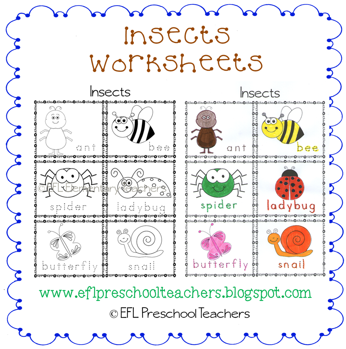 ESL/EFL Preschool Teachers: Insects Worksheets and more for Preschool ELA